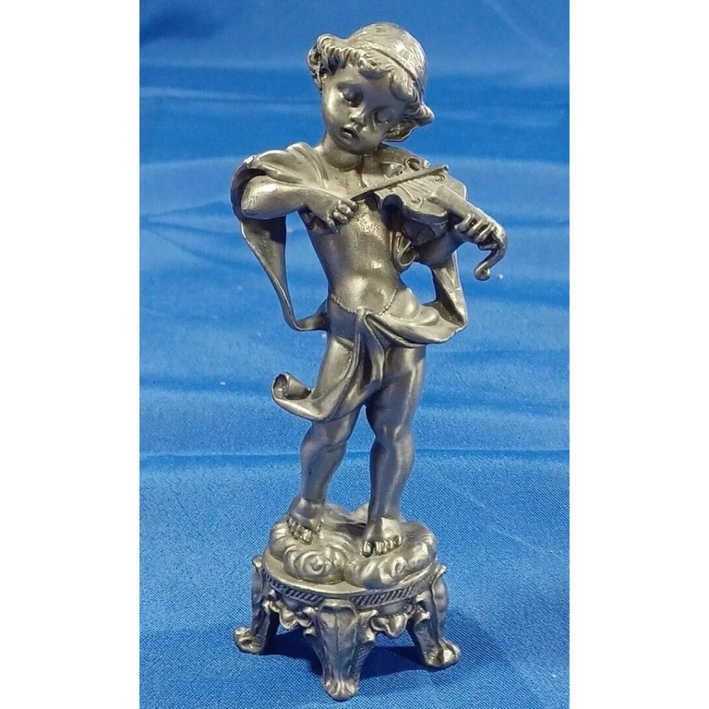 Italian Cast Lead Angel Sculpture Statue Figures Musicians Musical Instruments - Picture 6 of 15